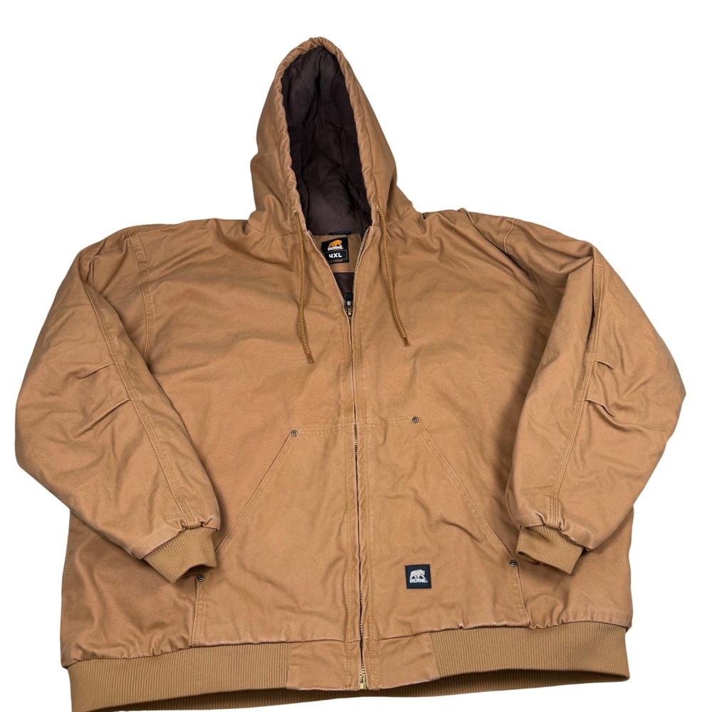 Berne Men Work Jacket  4XL Bark Brown Heavy Duty Hooded HJ376BD Cotton Duck
